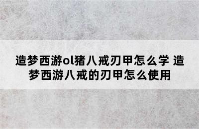 造梦西游ol猪八戒刃甲怎么学 造梦西游八戒的刃甲怎么使用